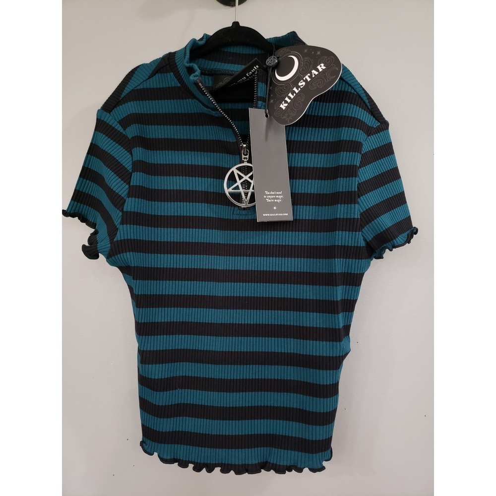 NEW XS Killstar Malkin Striped Crop top Pentagram punk‎ gothic emo witchy occult